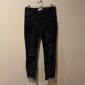 Free People Black Jeans with Knee Rip and Frayed Hem